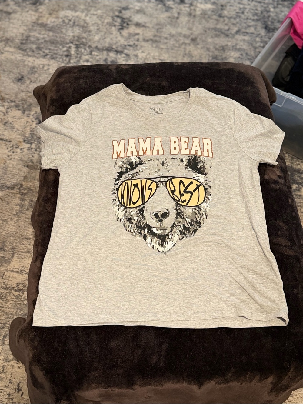 Zoe + Liv Mama Bear Graphic Tee in Light Gray with Yellow Accents